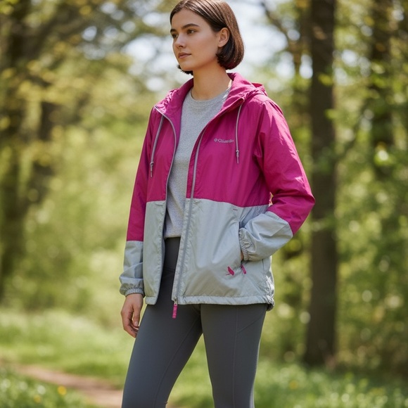 Columbia Jackets & Blazers - Columbia FuchsiaGrey Colorblock Center Ridge Fleece Lined Jacket